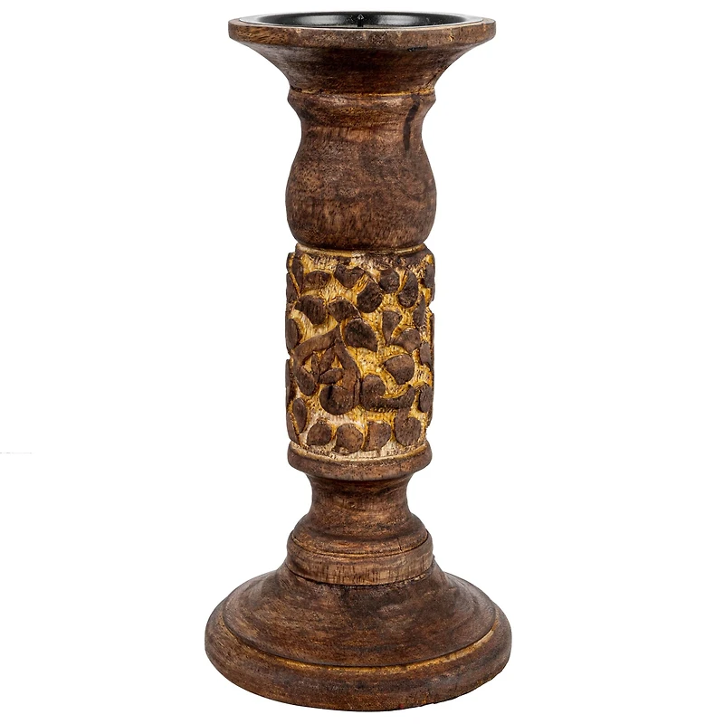 Hello Honey® 5" Natural Carved Wood Candle Holder
