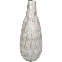 21" White Mother of Pearl Handmade Mosaic Inspired Vase with Pastel Blue and Pink Accents