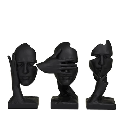 The Novogratz Black Polystone Face Sculpture Set