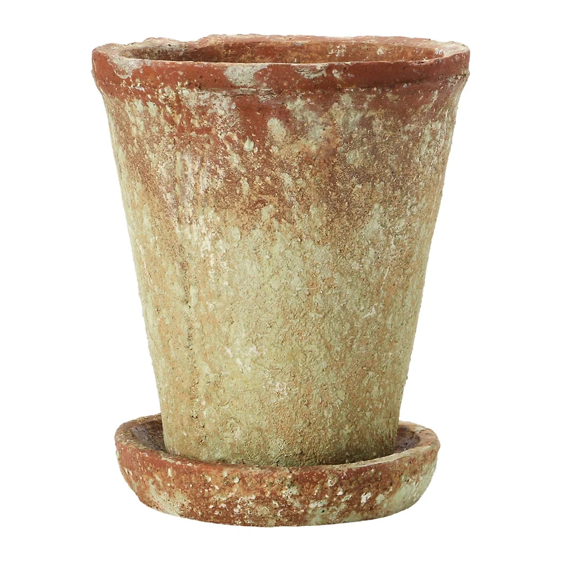 Hello Honey® 7" Distressed Terra Cotta Cement Planter with Saucer Set