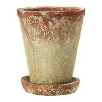 Hello Honey® 7" Distressed Terra Cotta Cement Planter with Saucer Set