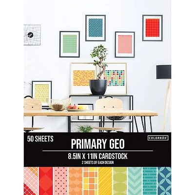 Colorbok® Primary Geometric 8.5" x 11" Double-Sided Cardstock, 50 Sheets