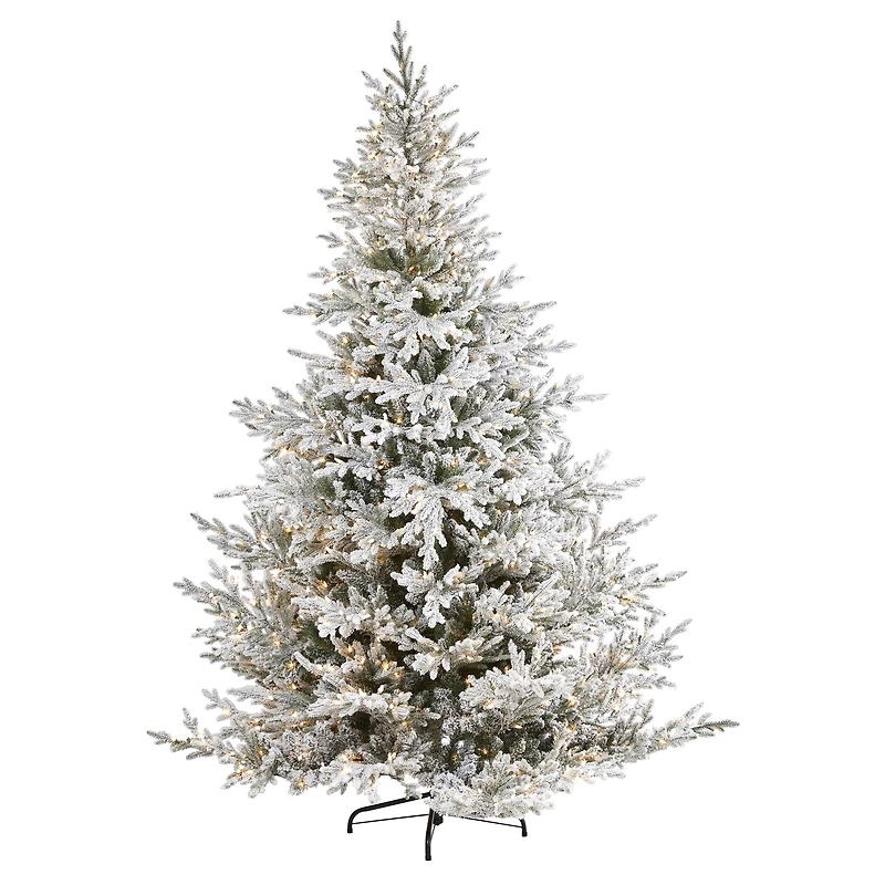8ft. Pre-Lit Flocked Fraser Fir Artificial Christmas Tree with Warm White LED Lights