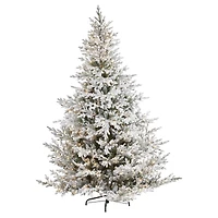 8ft. Pre-Lit Flocked Fraser Fir Artificial Christmas Tree with Warm White LED Lights