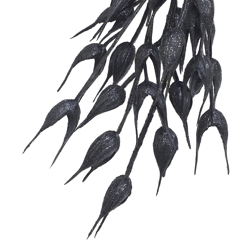 10" Black Glitter Oat Leaves Pick by Ashland®