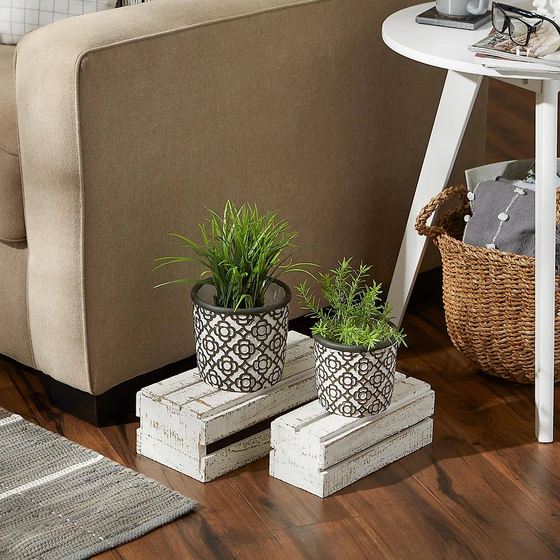 Dark Gray Lattice Cement Flower Pot Set