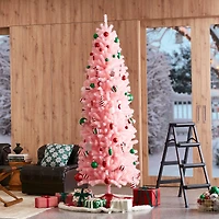 7.5ft. Unlit Pink Pencil Tinsel Artificial Christmas Tree