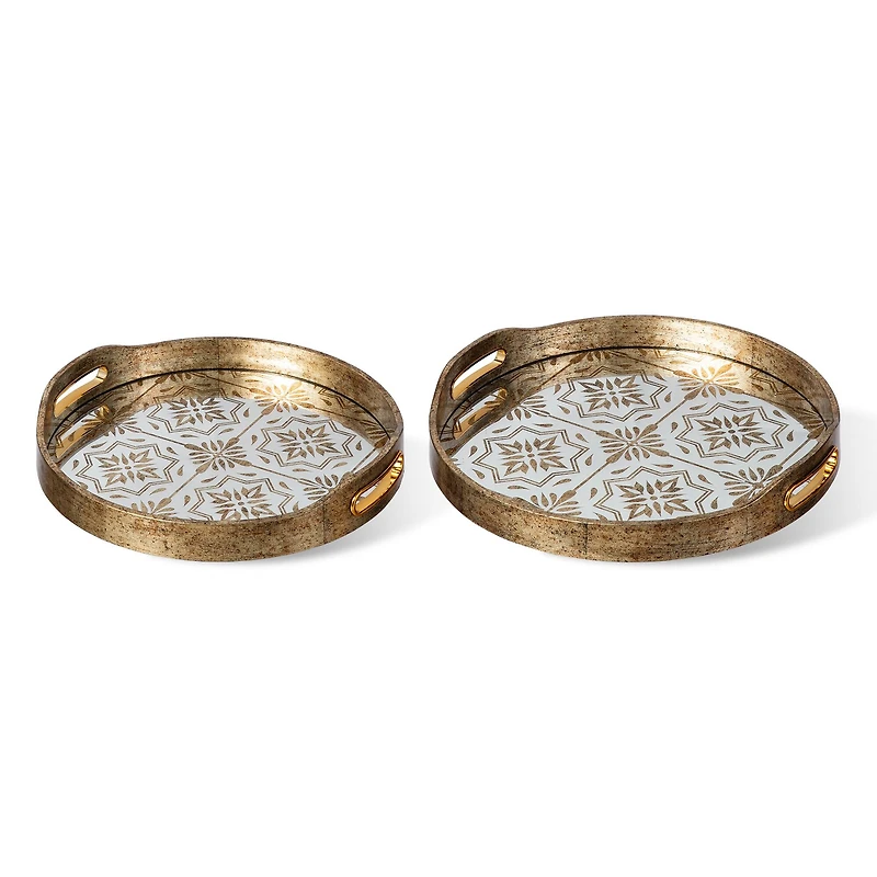 Glitzhome® Gold Round Abstract Mirrored Trays Set