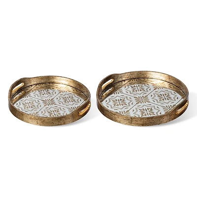 Glitzhome® Gold Round Abstract Mirrored Trays Set