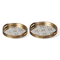 Glitzhome® Gold Round Abstract Mirrored Trays Set