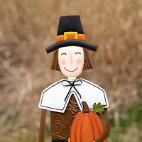 Glitzhome® 36" Metal Thanksgiving Pilgrim Boy Standing Or Hanging Yard Stake