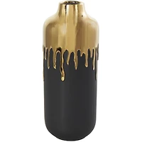 CosmoLiving by Cosmopolitan 14" Black Ceramic Vase with Gold Melting Drips