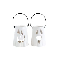 Hello Honey® 6.5" White Ceramic Ghost Face Lantern Set