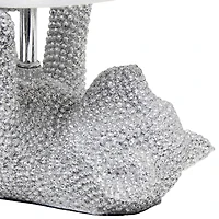 Lalia Home 12.6" Silver Diamond Studded Cat Table Lamp with Faux Silk Shade