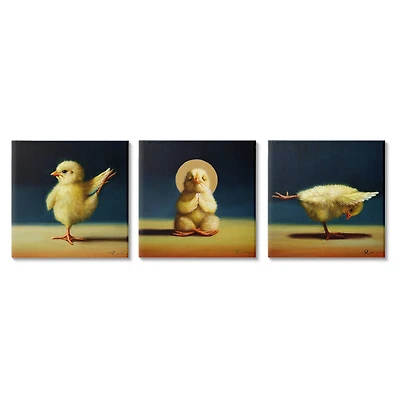 Stupell Industries Yoga Chick Trio Funny Farm Animals Stretching Poses Canvas Wall Art, 17" x 17"