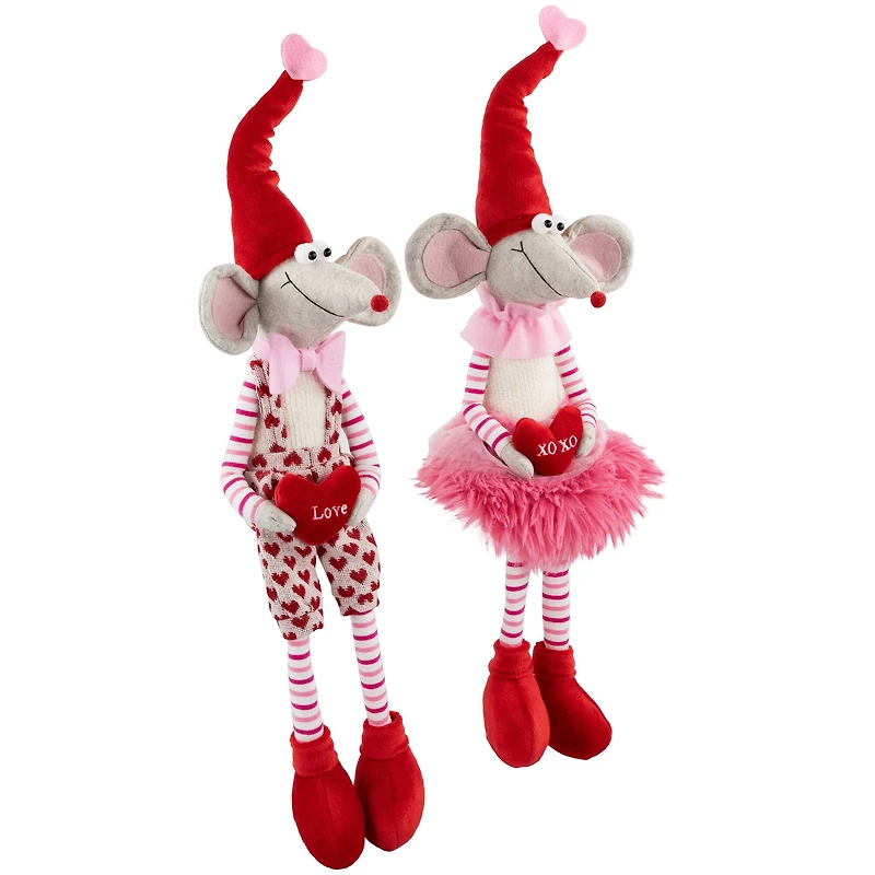 20" Mice with Heart Pillows Valentine's Day Figures Set