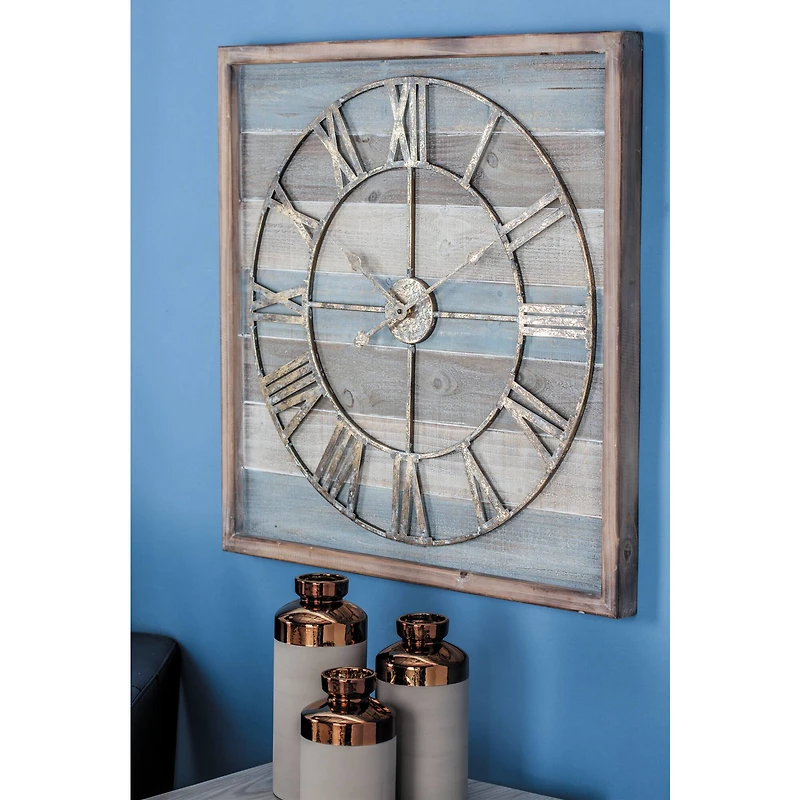 Brown Contemporary Wood Wall Clock, 30" x 30"