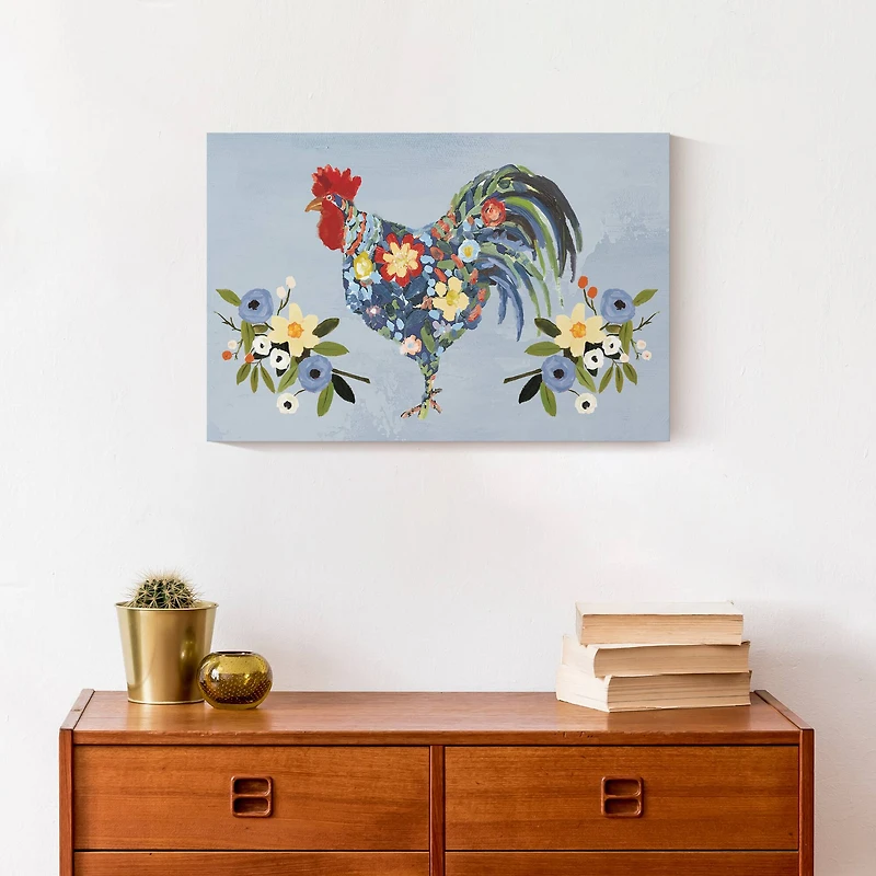 Floral Rooster 18" x 12' Canvas Wall Art