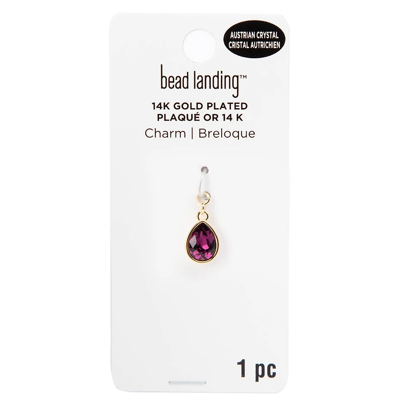 14K Gold Plated Amethyst Austrian Crystal Pear Charm by Bead Landing™