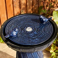 Glitzhome® 24.75" LED Cobalt Blue Twist Ceramic Birdbath Outdoor Floor Fountain