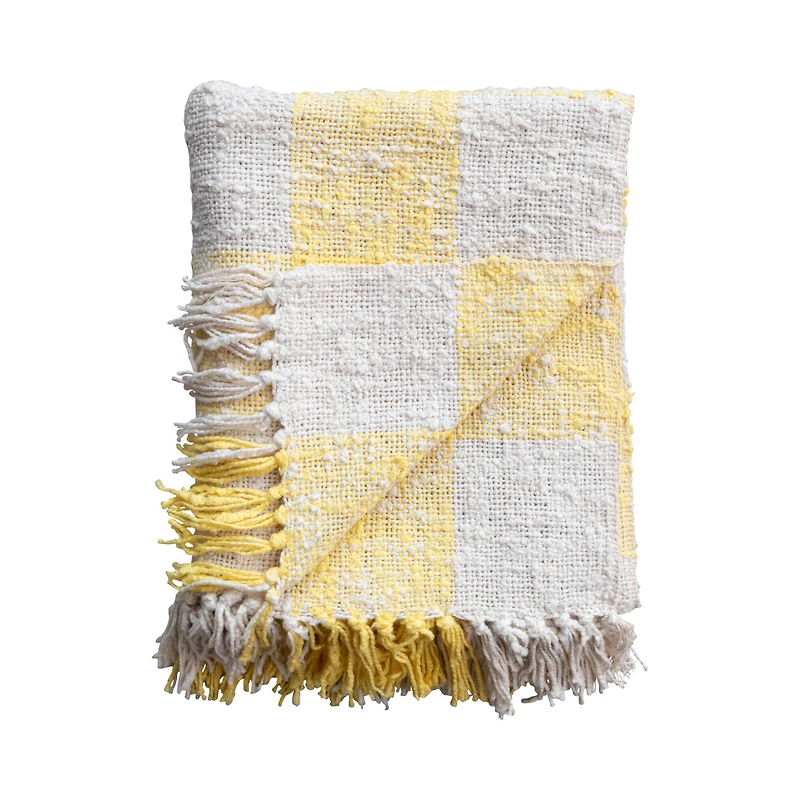 Hello Honey® Yellow & Cream Plaid Hand-Woven Cotton Throw with Fringe