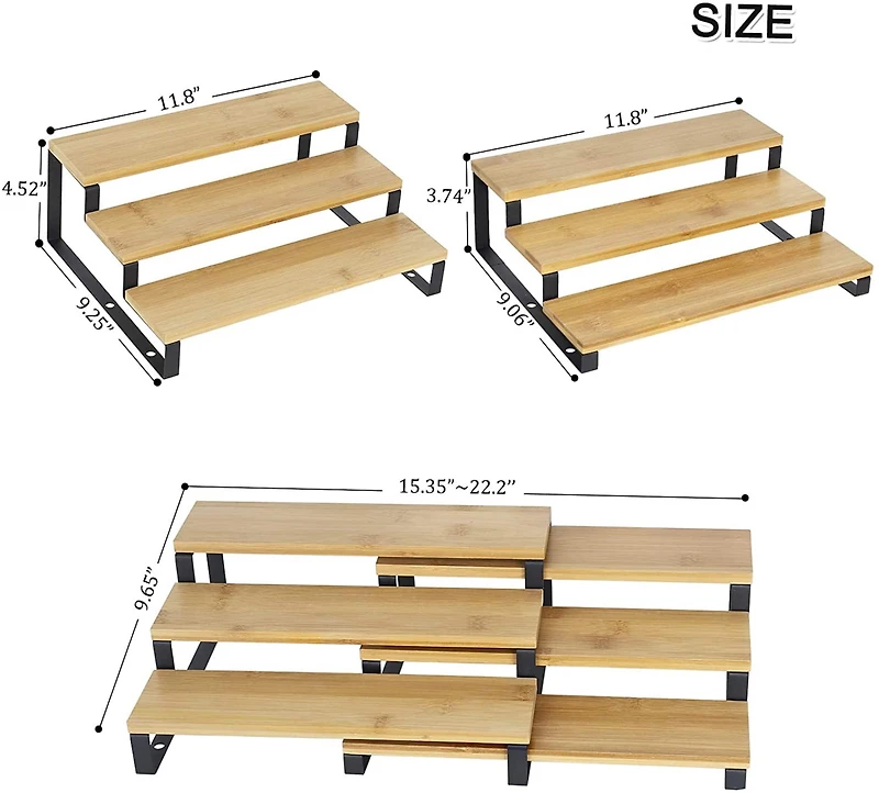 Natural 3-Tier Expandable Step Spice Rack for Kitchen Cabinet, 4ct.