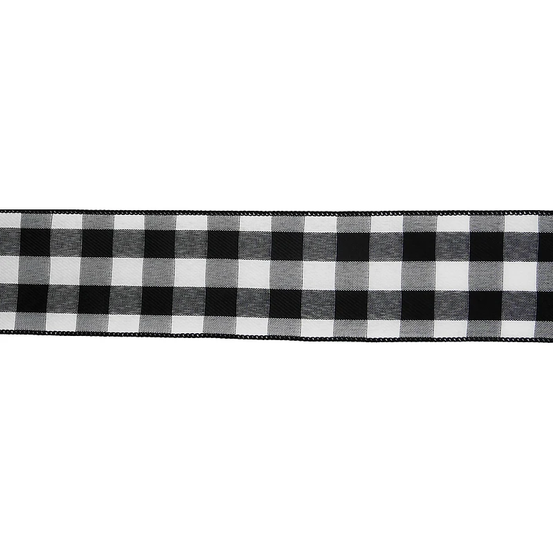 2.5" x 20ft. Black & White Buffalo Check Wired Taffeta Ribbon by Celebrate It®