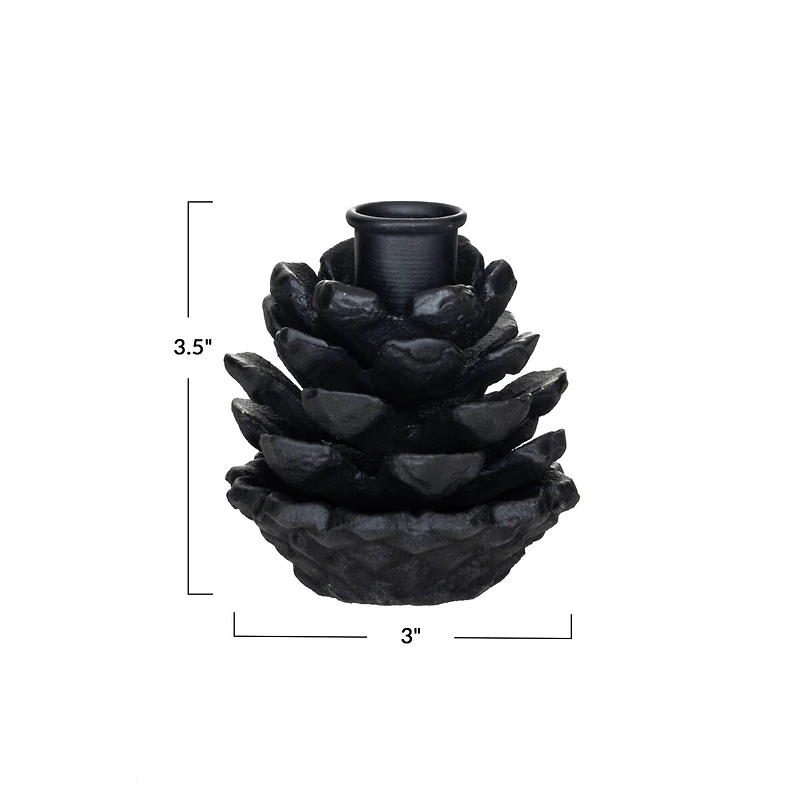 Hello Honey® 3.5" Black Cast Metal Pinecone Taper Candle Holder
