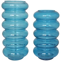 Blue Bubble Glass Vase Set