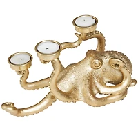 11" Gold Polystone Textured Octopus Candelabra with Tentacle Candle Slots