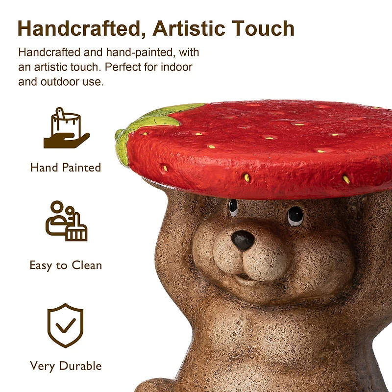 Glitzhome® 12.5" Bear Holding a Strawberry Decorative Garden Stool