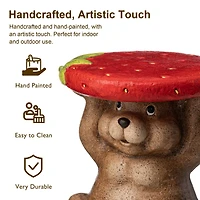 Glitzhome® 12.5" Bear Holding a Strawberry Decorative Garden Stool