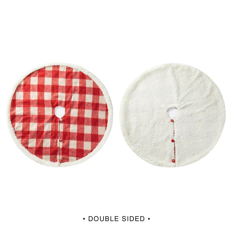 Glitzhome® 4ft. Red & White Plaid Reversible Sherpa & Flannel Christmas Tree Skirt