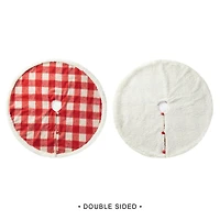 Glitzhome® 4ft. Red & White Plaid Reversible Sherpa & Flannel Christmas Tree Skirt