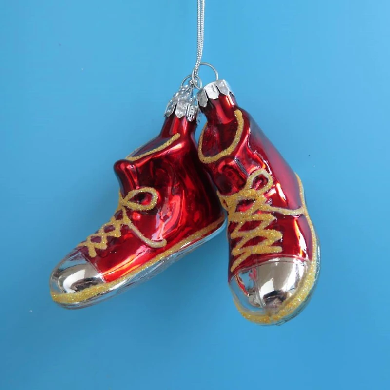 2.25" Red and Silver Sneakers Glass Christmas Hanging Ornament