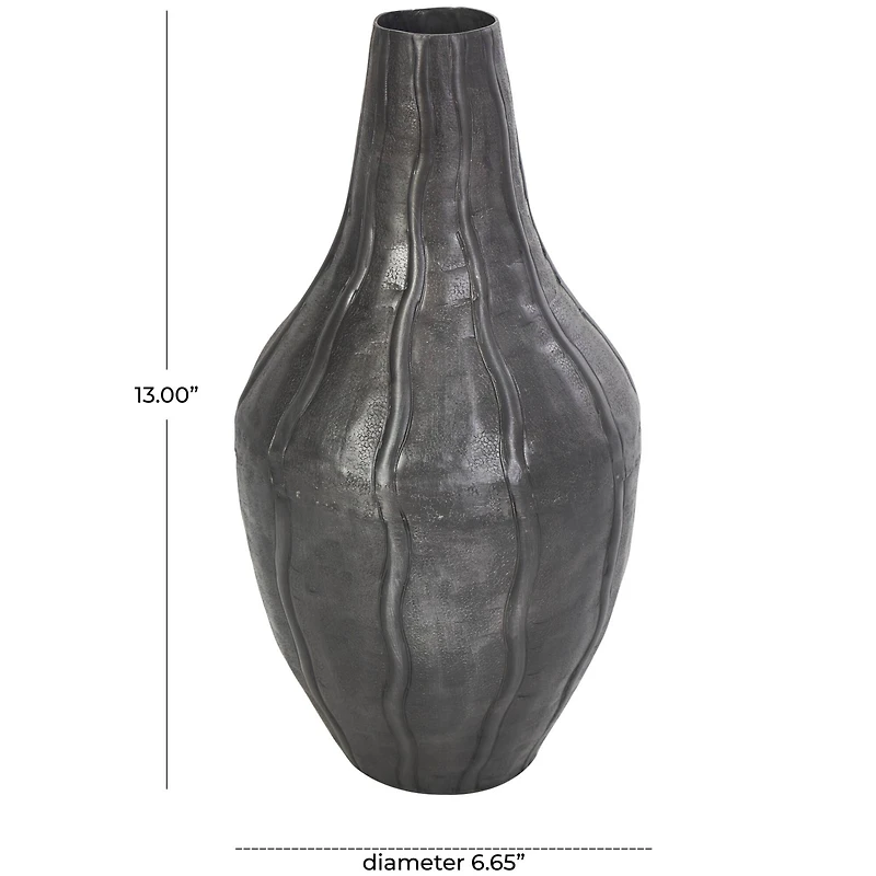13" Black Metal Snakeskin Inspired Vase with Dimensional Wavy Accents