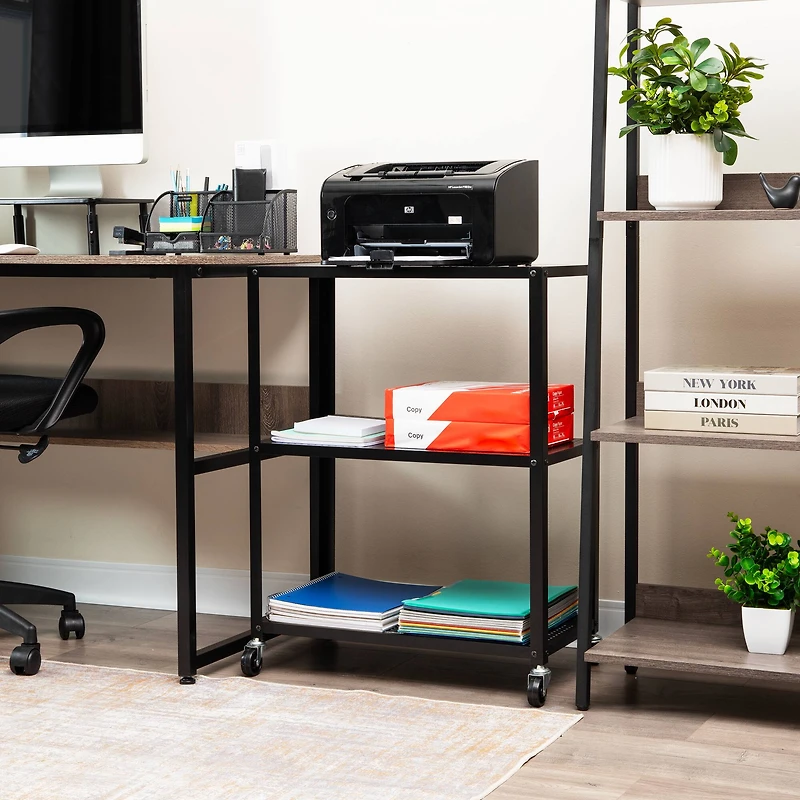 Mind Reader Rolling Cart, Microwave Stand, 3-Tier, Coffee Cart, Office, Metal, Black