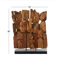 16" Brown Teak Wood Natural Abstract Sculpture