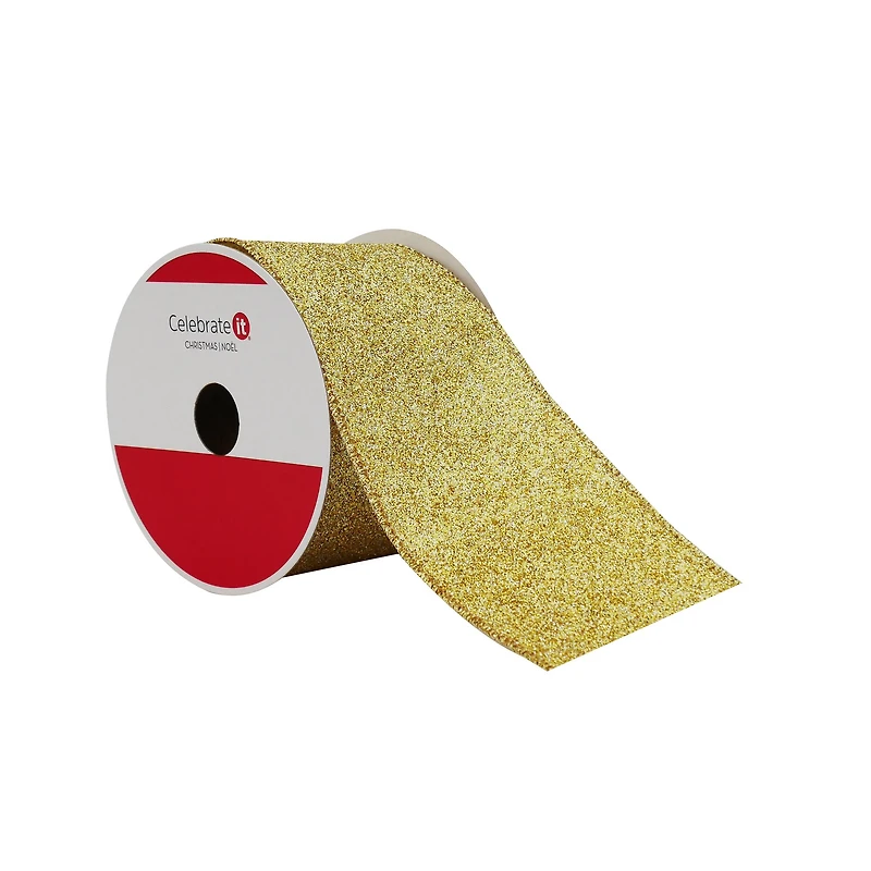 2.5" x 20ft. Champagne Wired Glitter Ribbon by Celebrate It®