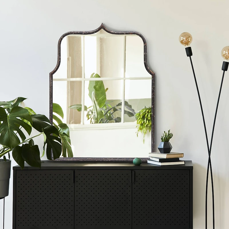 Hello Honey® Distressed Black Modern Farmhouse Metal Framed Wall Mirror