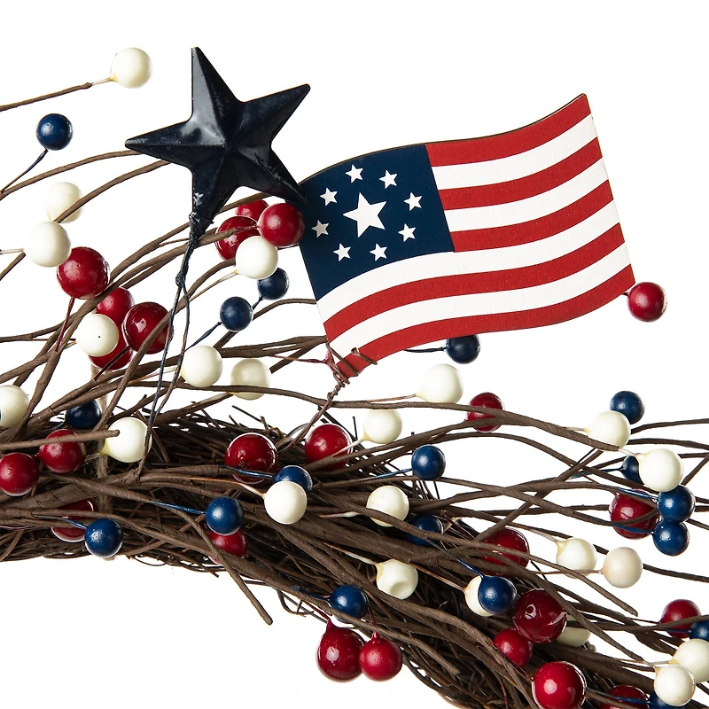 Glitzhome® 22" Americana Flag & Berry Wreath