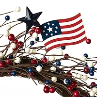 Glitzhome® 22" Americana Flag & Berry Wreath