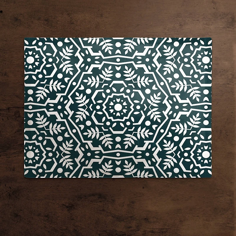 Folk Floral Teal 18" x 14" Cotton Twill Placemat