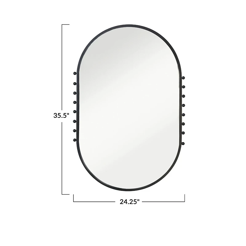 Hello Honey® 35.5" Matte Black Metal Framed Oval Wall Mirror with Balls