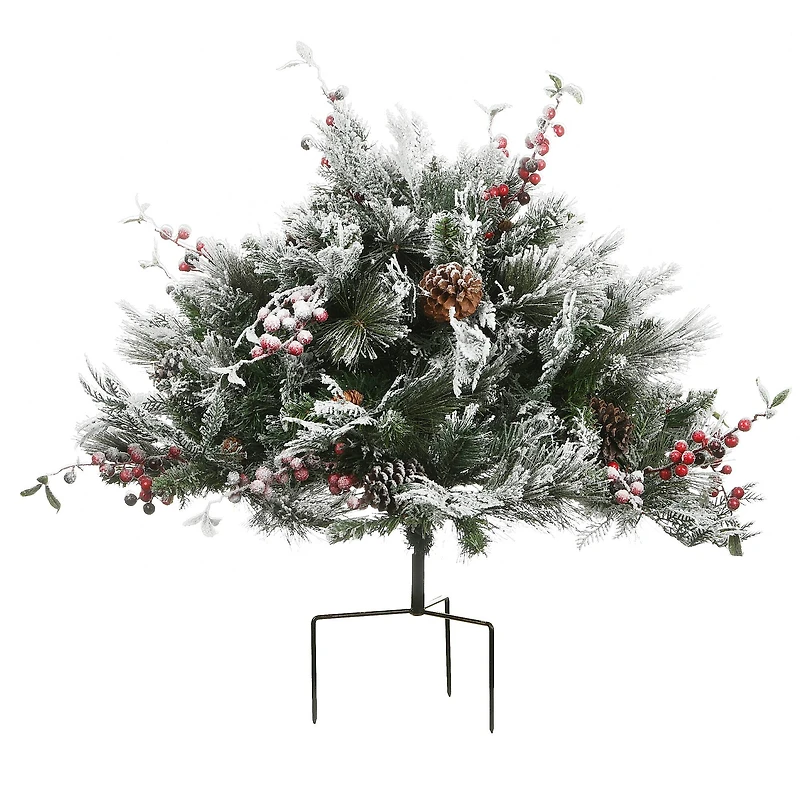 22" Snowy Bedford Urn Filler with Battery Operated LED Lights