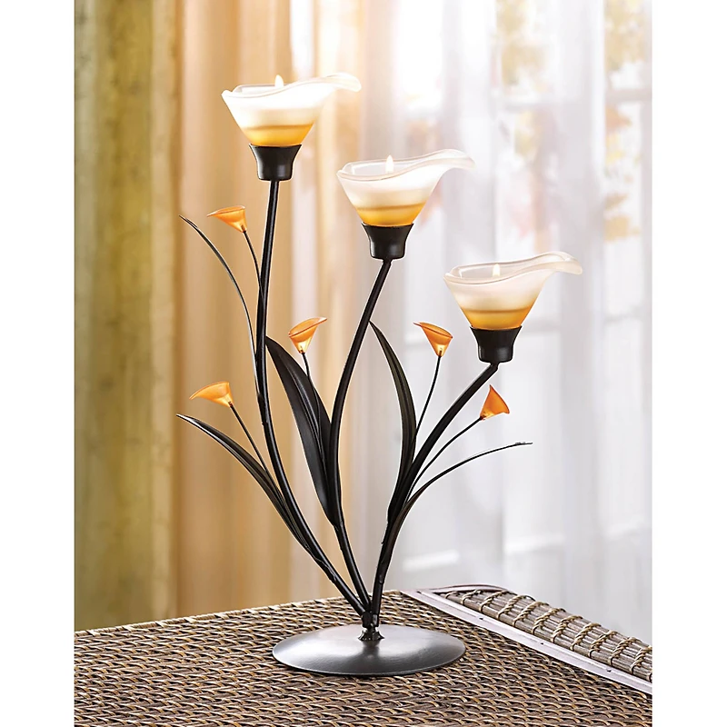 13.5" Amber Lilies Tealight Holder
