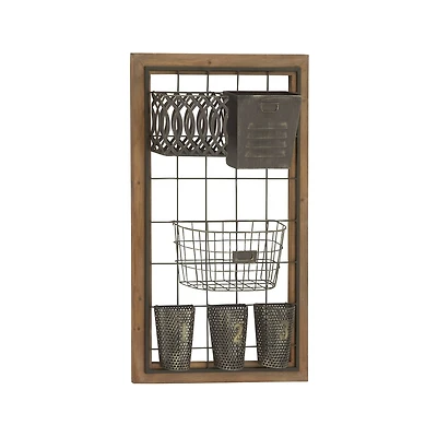 32" Brown Metal Farmhouse Magazine Rack Holder