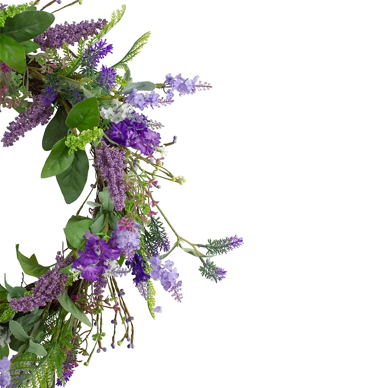 20" Purple Lavender & Spring Foliage Artificial Wreath