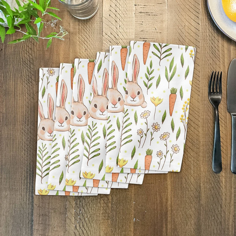 Bunny And Carrot Pattern Napkin 10" x 10" Cotton Twill Napkin