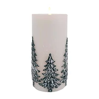 8" Flocked Trees LED Wax Pillar Candle by Ashland®